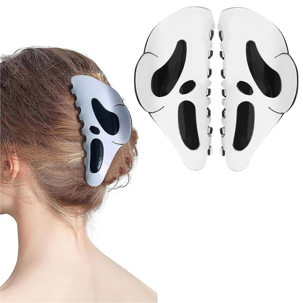 Ylapagne Ghost Mask Halloween Hair Clips 2Pcs Scream Grimaces Funny Ponytail Clip Strong Hold Nonslip Hair Accessories