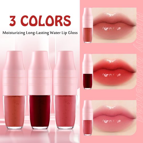 Wugbc Lip Stain Tint 3 Colors Set, Long Lasting Moisturizing Sponge Tip Applicator Tinted Lip Gloss, Multi-Use Non-Stick Cup Liquid Lipstick for Women Lips Cheek Eye Makeup