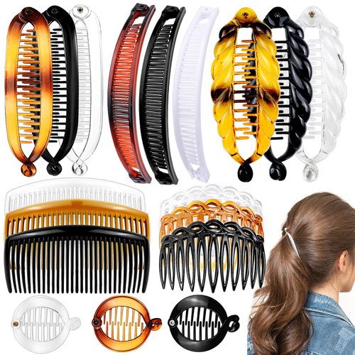 18 Pieces Classic Twist Plastic Side Hair Accessories with Ponytail Clips for Women Girls - 11/29 Teeth Banana Hair Clips and Combs