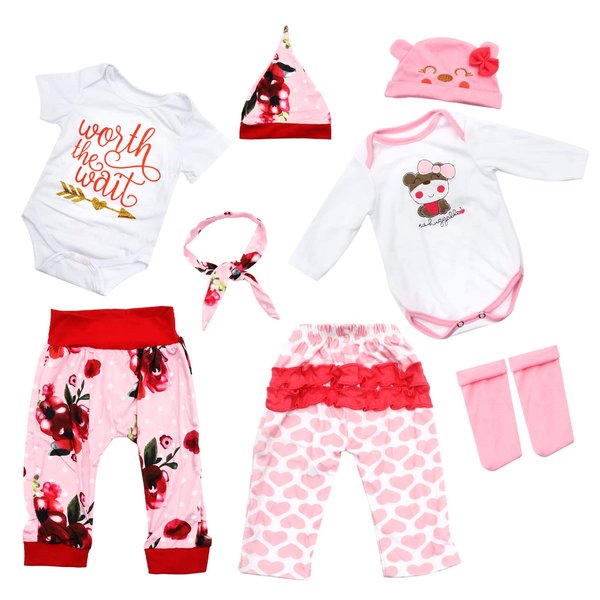 SOTOGO 2 Sets Reborn Baby Doll Clothes 22 inch Doll Outfits 8 Pieces Baby Doll Accessories Set for 20-22 Inch Reborn Girl Boy Mini Accessories Dollhouse Toy Home Miniature Model DIY Doll Accessories