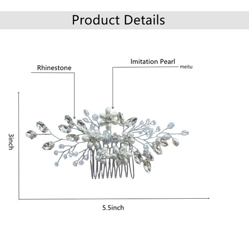 MirthCity Bride Hair Comb - Leaf Bead - Rhinestone Flower Girl Hair Accessories for Wedding - Handmade Crystal Bridal Hair Comb for Women and Girls - Silver