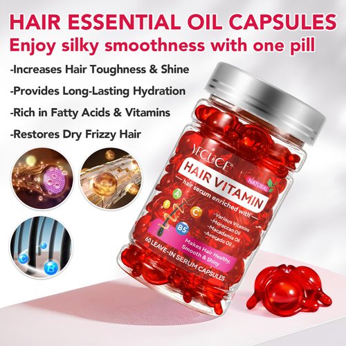 Generic Hair Treatment Serum 60PCS, Hair Vitamins Capsule, Hair Styling Serum for Frizzy & Dry Hair, Styling & Moisturizing Oil Capsules with Avocado Oils, Leave-in Anti Frizz Conditioner Capsules