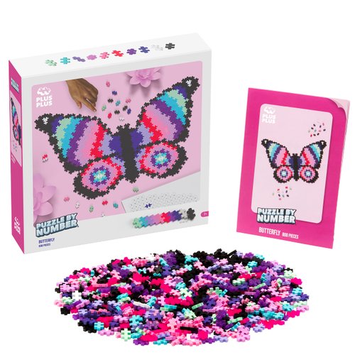 Plus Plus Puzzle By Number, 800 Piece Mini Interlocking Hashtag Color Blocks, 3D Pixel Art Kit for Kids - Butterfly