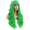 BERON Green Long Wigs Curly Wavy Women Wigs with Bangs Light Color Heat Resistant Synthetic Wigs for Cosplay or Daily Wigs Wig Cap Included