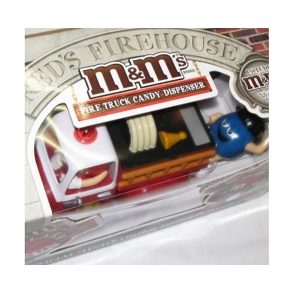 M &M Candy Dispenser Fire Truck Rare Red and Blue M&M