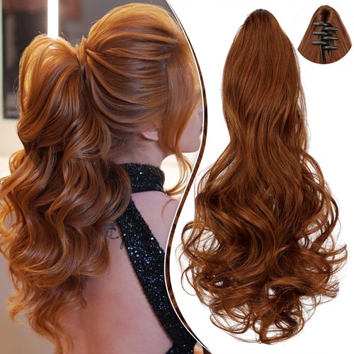 Leterly Ponytail Extension Claw 18" Curly Wavy Clip in Hairpiece Ponytail Hair Extensions Long Pony Tail Synthetic for Women Light Auburn