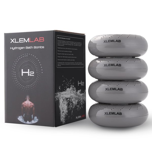 XLEMLAB H2 Hydrogen Bath Bombs – Molecular Hydrogen Tablets for Bath,H2 Water Soaks, Relaxing Post-Exercise Routine, Muscle Recovery,Gift for Men, 4 Packs Gray