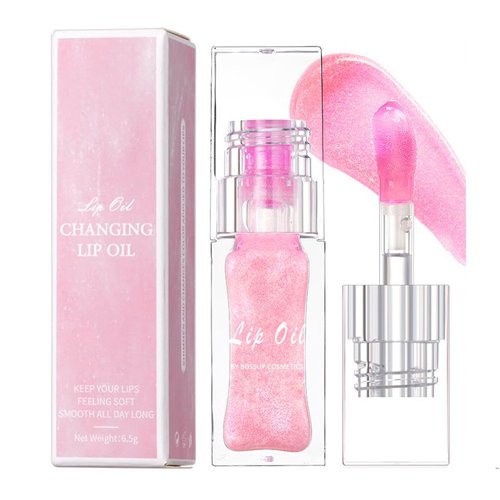 Color Changing Lip Oil PH，Warm Change Glitter Lip Gloss，Magic Big Brush Color Changing Lip Oil，Long Lasting Nourishing Lip Glow Oil Non-sticky Primer Lip Tint