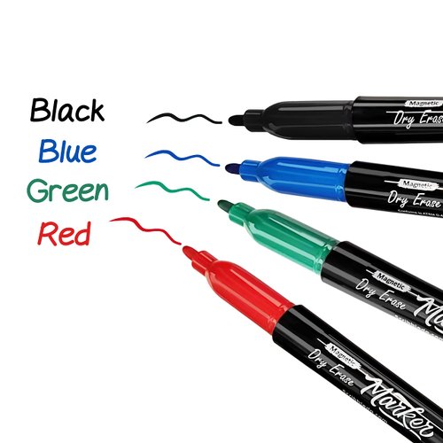 Scribbledo 4 Magnetic Dry Erase Markers Fine Tip Assorted Classic Colors Low Odor Whiteboard Markers with Eraser Cap Thin Skinny White Board Markers for Adults Students Teachers Art Home & School