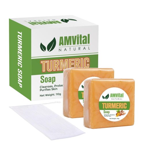 AMVital Turmeric Soap Bar for Face and Body - Natural Handmade Soap for Acne, Dark Spots and Smooth Skin - For All Skin Types, Men and Women (Pack of 2)