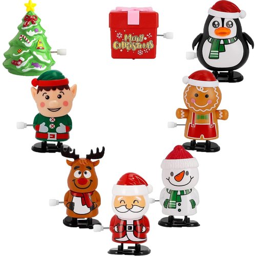 Vicketoy 8 Pack Christmas Wind Up Toys Assortment, Mini Jumping Walking Clockwork Toys for Christmas Party Favors Goody Bag Filler Christmas Stocking Stuffers (#B)