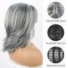 LEOSA Gray Ombre Wig Light Grey and Black Curly Bob Layered Wig with Curtain Bangs for Women Synthetic Short Silver Gray Wavy Bob Wig Highlight Grey Curly Bob Wig for Black Women Silver Grey Wig