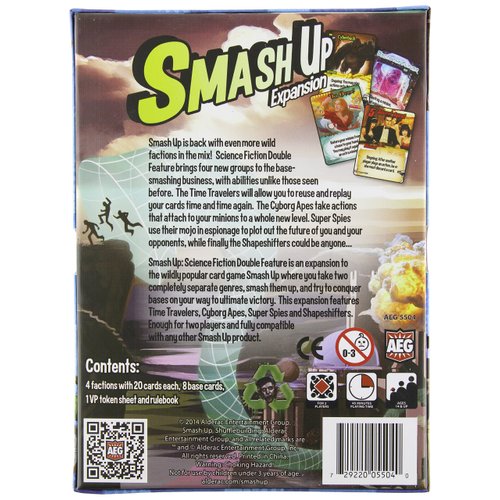 AEG Smash Up: Science Fiction Double Feature Expansion, Board Game, Card Game, Time Travelers, Shapeshifters, Spies, Cyborg Apes, 2 to 4 Players, 30 to 45 Minute Play Time, for Ages 10 and Up