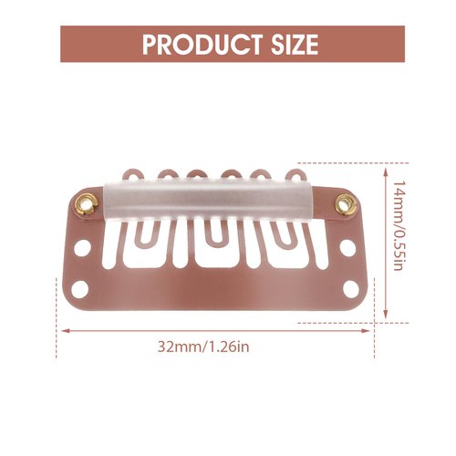 Yolev 50PCS Wigs Snap Clips Hair Extension Clips 6-Teeth U-Shape Metal Silicon Wig Hair Extension Clips for Women Hairpiece (Light Brown)