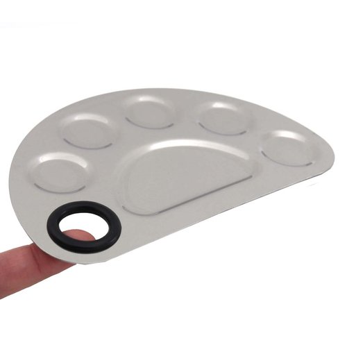 Stainless Steel 5-well Makeup Palette Artist Mixing Palette with Spatula for Cosmetic Blending (Semicircle)