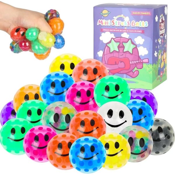 20 Pack Colorful Mini Stress Balls Set, Squishy Balls Fidget for Adult, Squeeze Balls Bulk, Birthday Gifts Party Favors Goodie Bags Stuffer Anxiety Stress Relief
