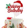 1 PCS Glitter Merry Birthday Cake Topper Assembled Holly Leaves and Berries Santa Claus Beard Cake Pick Decorations for Merry Christmas Theme Baby Shower Kids Birthday Party Supplies Red