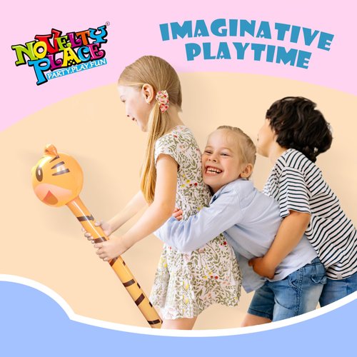 Novelty Place 6 Pcs Inflatable Animals Stick with Sound - Jungle Safari Animal Balloons Stick Blow Up Toys for Kids Animal Theme Birthday Party Favors and Decorations