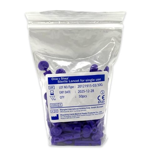 One Step Lancing Device & 100 x 30 Gauge Twist Top Lancets, Blood Sampling Pen, 5 Depth Settings, Diabetic Sugar Level Testing, Less Pain and Ejector