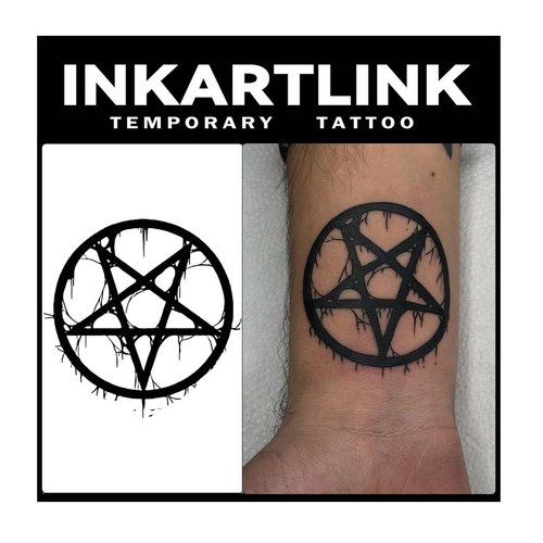 INKARTLINK Temporary Tattoos, 2 Sheets Medium Semi Permanent Tattoo Adult Art Waterproof Temp Tattoo Party Favors Tattoo Stickers Realistic Look, No Adhesive, Lasts 1-2 Weeks Black (Pentagram)