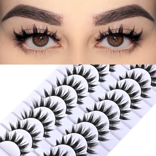 FARRED Manga Lashes Natural Short False Eyelashes Anime Eye Lash Fluffy Wispies Eyelash Natural Look 10 Pairs Fake Lashes Pack Volume Lash Strips Pestañas
