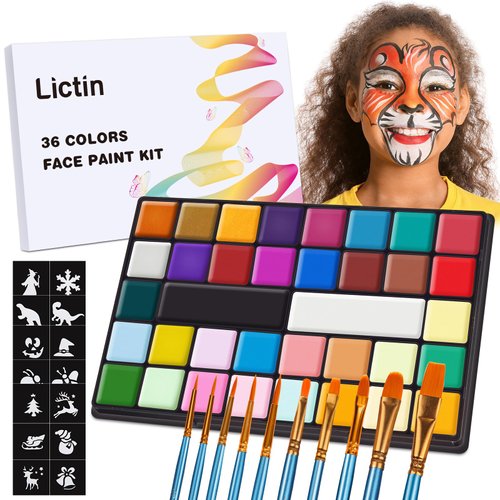 Lictin Water Based Face Paint - 36 Colors LGBT Face Body Painting Kit ( 20 Classic Colors + 8 Metal Colors + 8 UV Glow Colors), Pride Day Makeup Kit for Adults