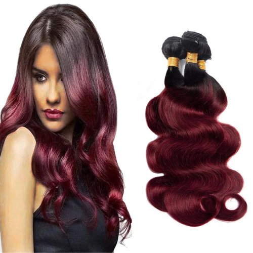 1B99j Bundles Human Hair Burgundy Body Wave Bundles 8 10 12 inch Brazilian Virgin Remy Hair Extensions 1B99j Body Wave Bundles Double Weft Ombre Burgundy Bundles Human Hair Weave
