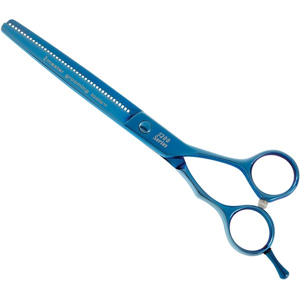 Master Grooming Tools 5200 Blue Titanium Shears — High-Performance Shears for Grooming Dogs - 42-Tooth Thinning Shears, 6½"