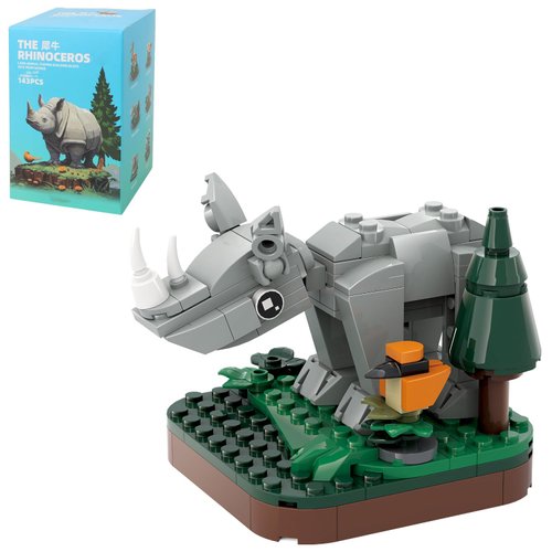 MEIEST Mini Animals Building Blocks Set,Land Animal Themed Collection Construction Building Bricks Toy,Cute Home Decors(4th Series) (Rhinoceros)