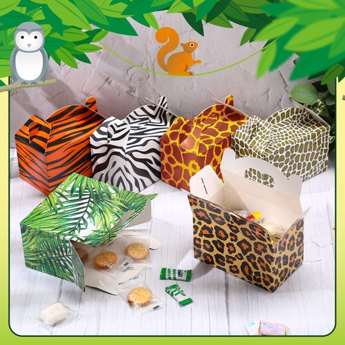 24 Pieces Jungle Safari Animals Party Favor Boxes Animal Gift Bags Birthday Treat Boxes Party Bags Candy Goodies for Kids Picnic Safari Party Decoration