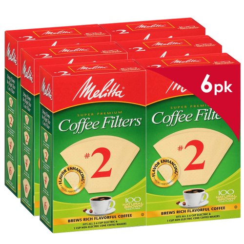Melitta #2 Cone Coffee Filters, Natural Brown, 100 Count (Pack of 6) 600 Total Filters