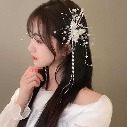 Wiwpar Crystal Rhinestone Butterfly Tassel Hair Claw Clips and Hairpins - Decorative Hair Accessories for Women Girls (1pack)
