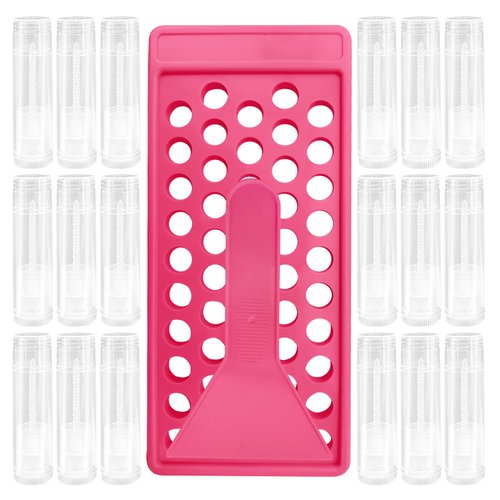 YouFuyi 50 Lip Balm Container Kit with Filling Tray and Spatula, Round Tube Refillable Empty Tube 3 Colors, 0.15 oz, BPA Free, for DIY Homemade Lipstick Lipstick (50 translucent kits,)