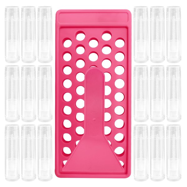 YouFuyi 50 Lip Balm Container Kit with Filling Tray and Spatula, Round Tube Refillable Empty Tube 3 Colors, 0.15 oz, BPA Free, for DIY Homemade Lipstick Lipstick (50 translucent kits,)