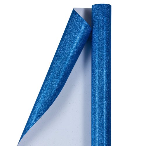JAM Paper Gift Wrapping Paper Roll - 25 Sq Ft - Royal Blue Glitter - Sold Individually
