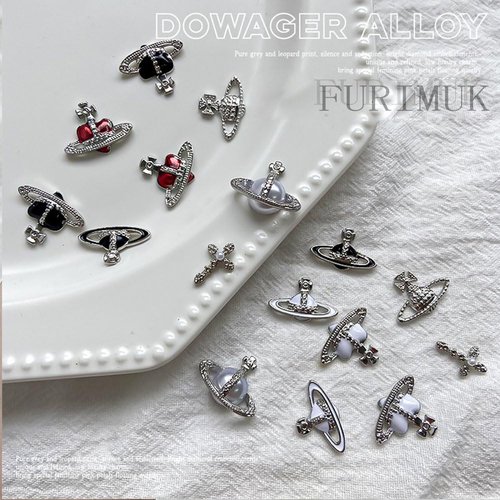 30 PCS Heart Planet Nail Art Charms Rhinestones,Red Black White 3D Cross Nail Art Supplies Saturn Shape Design Nail Gems Shiny Nail Jewelry Acrylic Accessories for Women Nail Decorations