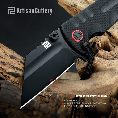ARTISANCUTLERY Tactical Knife Proponent Subsize (1820PS) D2 Steel Black PVD Blade Black G10 Handle Pocket Knife Folding Knife EDC Knife