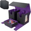 AFIING MTG Commander Card Storage Box - Fits 200 Double Sleeved Cards,3-in-1Card Deck Case,Strong Magnet Card Organizer For Magic Commander TCG CCG,4Dividers &2 Toploaders, Black/Purple