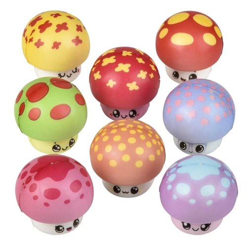 Micro Squish Mushrooms - Slow Rise Stress Relief, Fidget Toy, Sensory Play, Party Favors, Reward Chest, Treasure Chest, Goodie Bags - 8 Piece