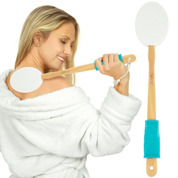 Vive Lotion Applicator for Back, Feet (17.5") - Self Washer Beauty Shower Sponge, Long Handle Cream Wand for Elderly, Women - Apply Medicine, Skin Cream, Body Wash, Sunscreen -Easy to Clean