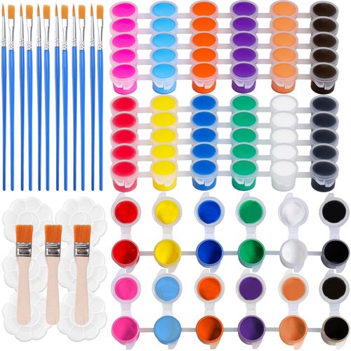 Extrapins 6 Pack Mini Paint Set,Washable Acrylic Paint Strips Set for Kids & Adults,12 Filled Paint Strips in 12 Colors,12 Brushes,6 Mixing Palettes,3 Big Brushes
