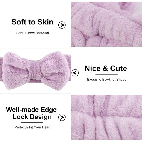 AMCAMI Spa Headband, Headband for Washing Face, Makeup Headband Coral Fleece Non-Slip Hairlace for Women Fluffy Shower Headbands Elastic Headwraps, Bow Hair Band 8PCS
