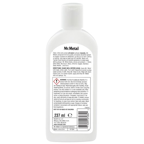 Mr. Metal Metal Polish Liquid All Metal Multipurpose Cleaner, Non-Abrasive, Instant Sterling Silver Cleaner, Brass and Stainless Steel Cleaner, Grime and Tarnish Remover, Chrome Silver Polish, 8 oz