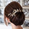 Casdre Crystal Bride Wedding Hair Comb Rhinestone Bridal Hair Piece Flower Hair Accessories for Women and Girls (C Gold)