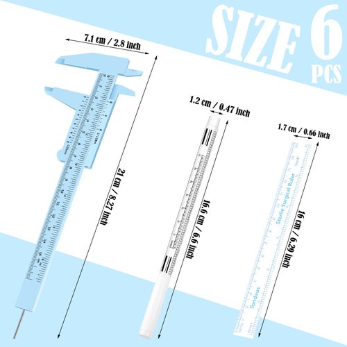 6 Pieces Eyebrow Tools 2 Pieces Eyebrow Measuring Ruler 2 Pieces Microblading White Marker Pen with Paper Ruler Skin Marker Eyebrow Permanent Makeup Position Mark Tools for Eyebrow Lips Skin