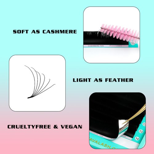 VAVALASH Cashmere Easy Fan Lashes 0.03 0.05 0.07 C/CC/D/DD Volume Lash Extensions 8MM-20MM Matte Black Self Fanning Eyelash Extensiones, Professional Supplies for Lash Artists (CC-0.03,8-15mm)