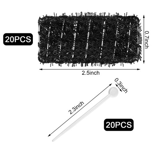 20 Hair Curler Rollers and Plastic Picks for Women and Girls' Stylish Curls (Black, 2.5 x 0.7 Inch)