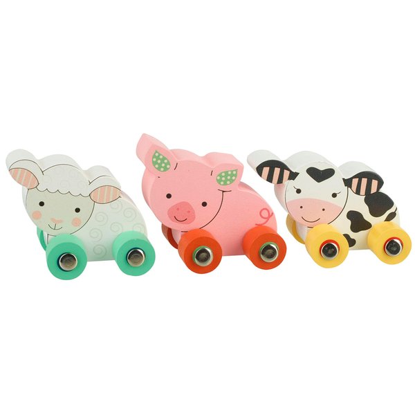 Orange Tree Toys: First Farm Animals - 3 Wooden Animals On Wheels, Push Toys, Colorful Sheep, Pig & Cow, FSC Certified, Toddlers & Kids Ages 1+