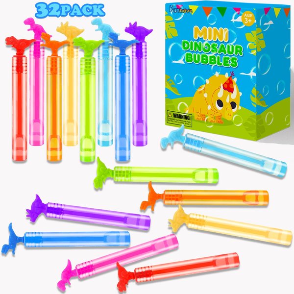 Dinosaur Goodie Bag Stuffer Fillers for Toddlers,32 Pack Mini Bubble Wands Party Favors Supplies for Kids,Small Boys Girl Non Candy Prizes Treats for Valentines Day Party Classroom Birthday Camping