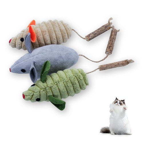 Andiker 3PCS Catnip Toys for Cats, Realistic Cat Mouse Toys with Silvervine Soft Plush Fabric Bite-Resistant Interactive Cat Toys for Indoor Cats Kittens to Bite Chew Teeth Cleaning